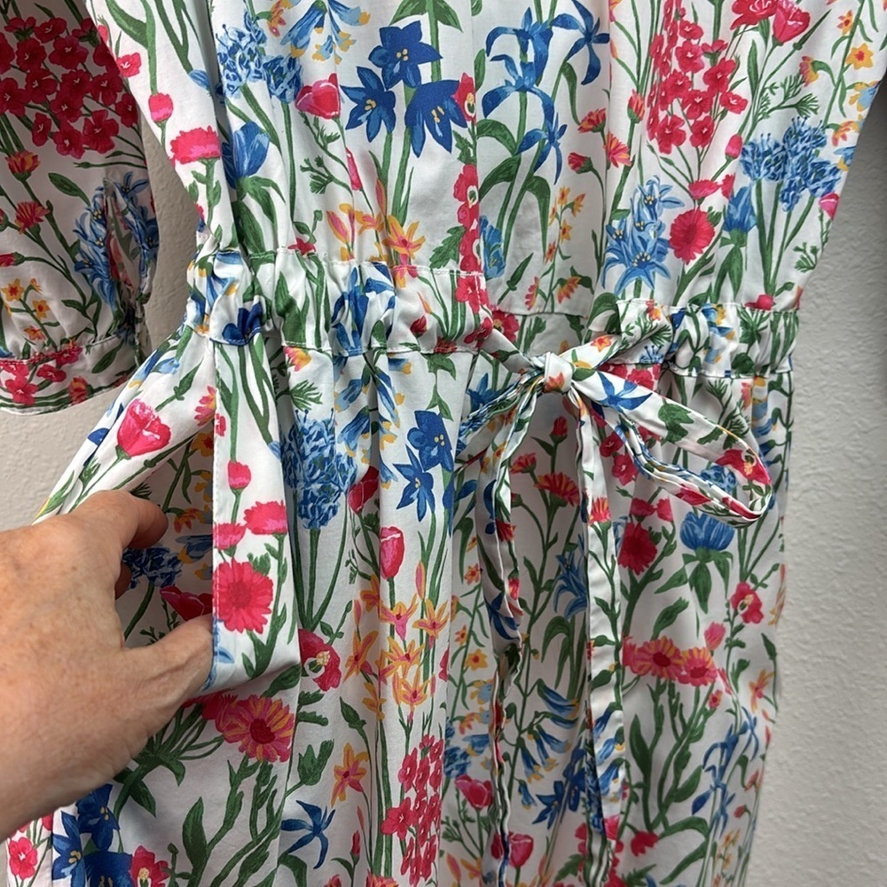 J. McLaughlin spring floral cotton pull on dress, drawstring waist long sleeves - Picture 6 of 12